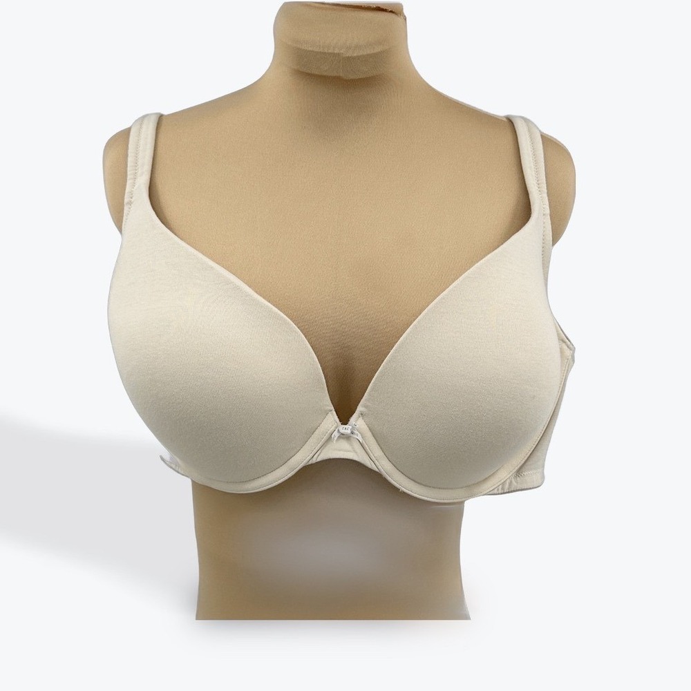 Cacique Bra 44D Beige T-Shirt Plunge Full Coverage Adjustable Straps